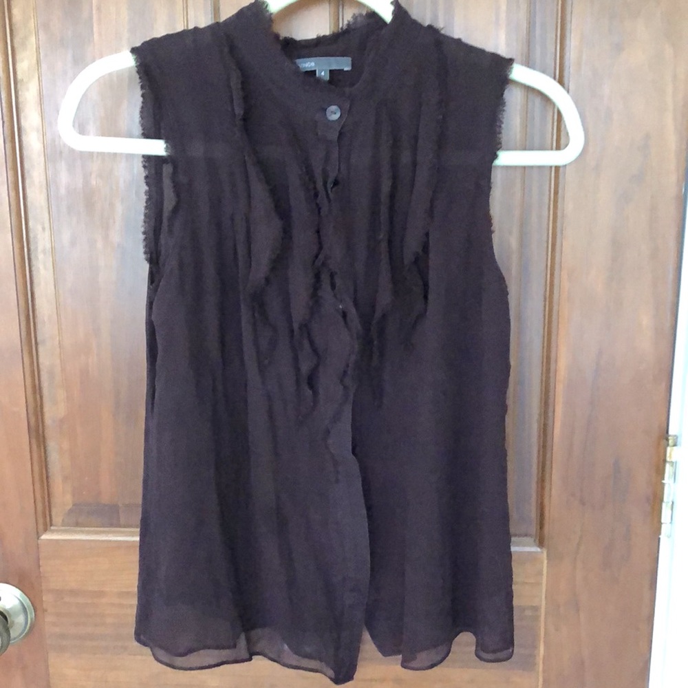 Vince sleeveless raw edge sheer silk blouse size 4